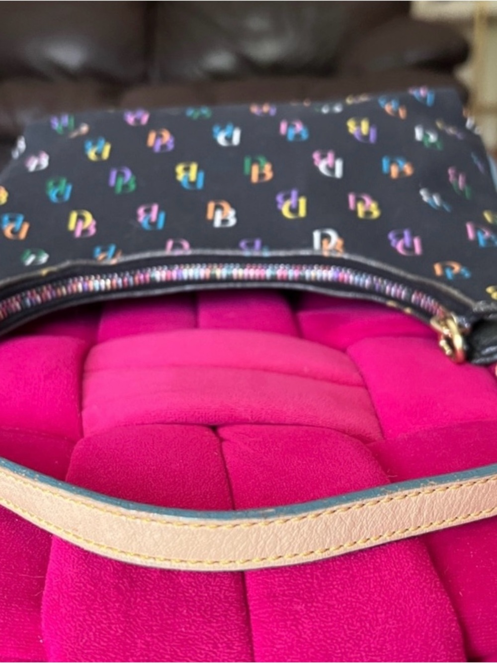 Dooney & Bourke Black Shoulder Bag with Multicolor DB Logo Print - Picture 7 of 15